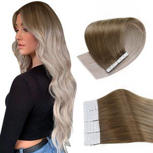 18" 100% Human Hair Tape In Extensions 20pcs 40g Balayage #8/60/18